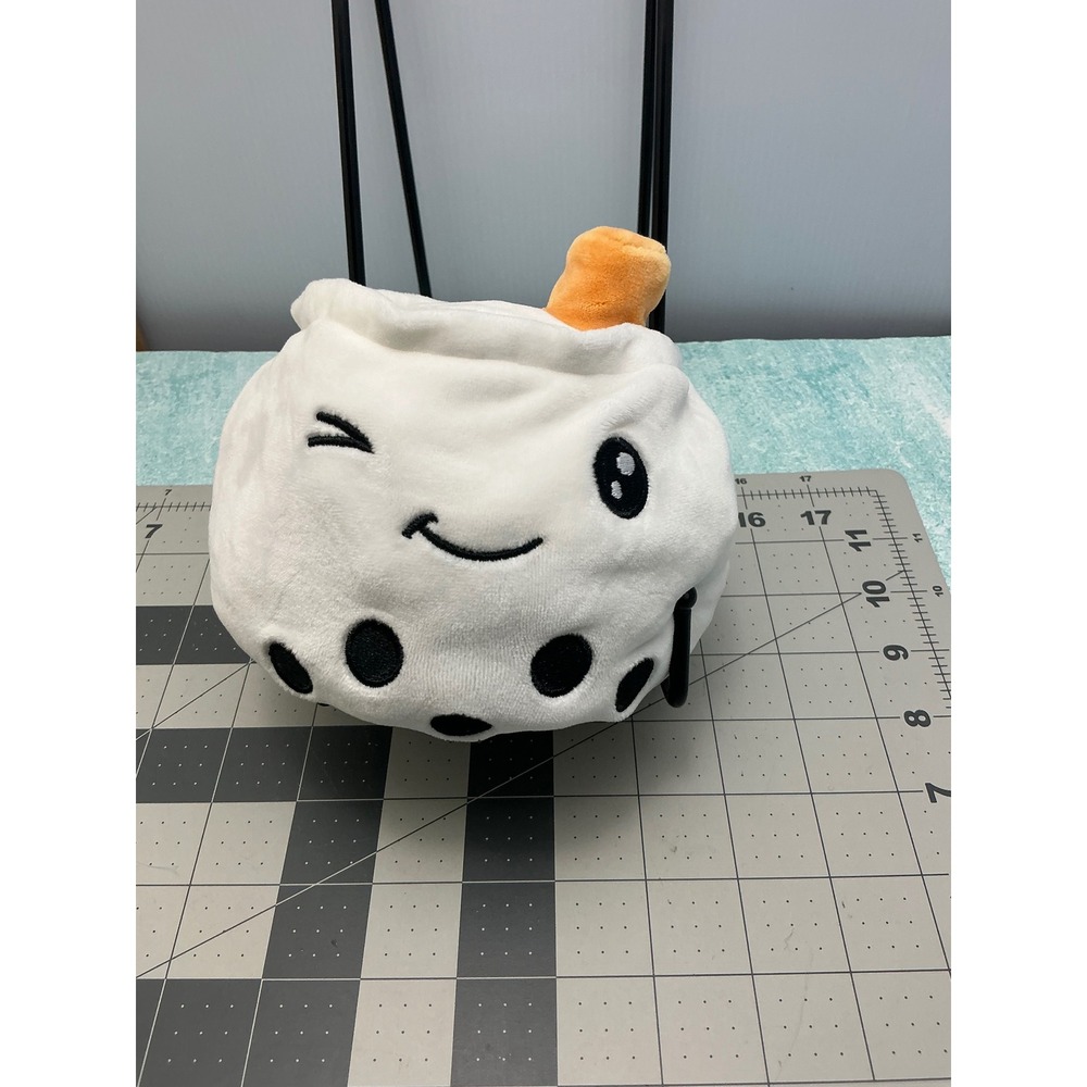 Reversible Boba Tea Plush Double Sided White Orange Bubble Tea Mood Toy 6 inch